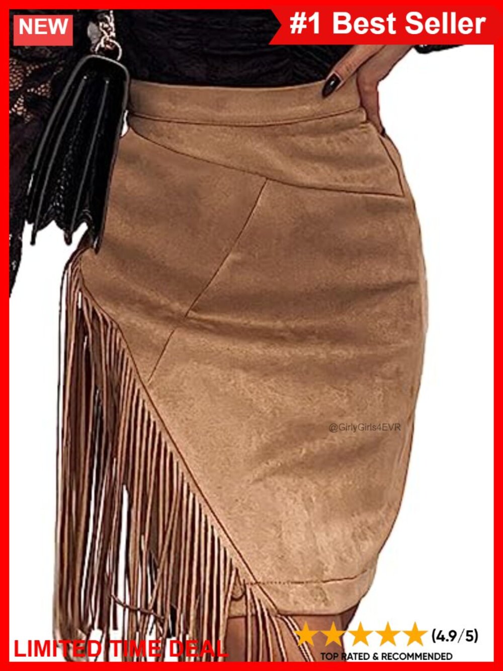 Faux Suede Fringe Mini Skirt High Waisted Tassel Party Concert Skirt